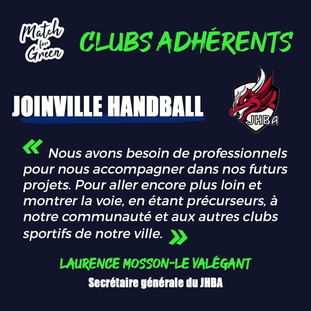 Interview du club de Joinville Handball dans le cadre de sa collaboration avec Match for Green